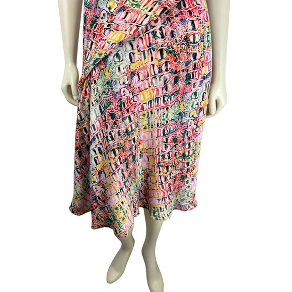 Sies Marjan Farrah Croco Printed Midi Slip Dress 2 Colorful Cocktail Drape Neck - Picture 6 of 12